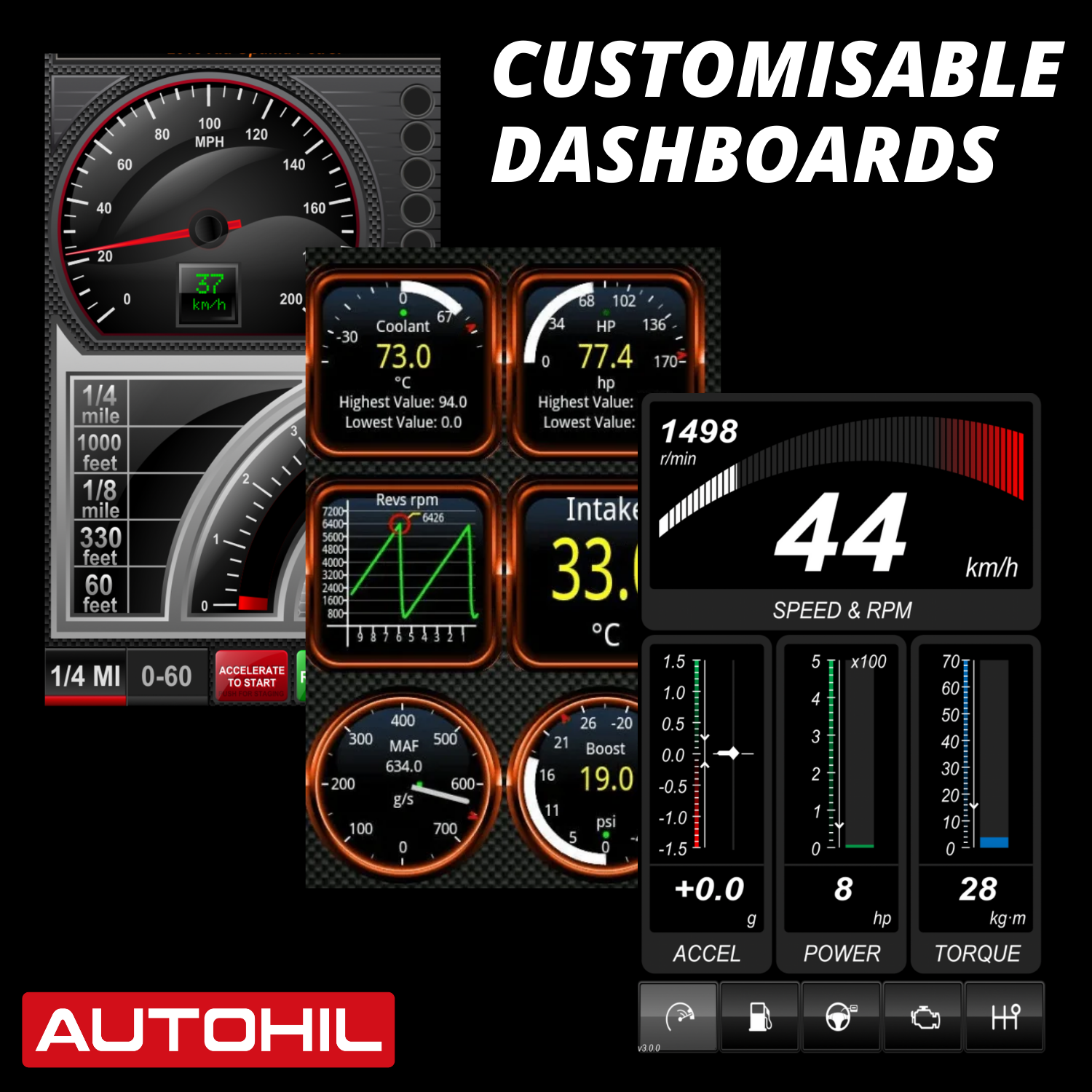 AUTOHIL Car Bluetooth OBD2 Scanner Tool + ABM2 Bluetooth Battery