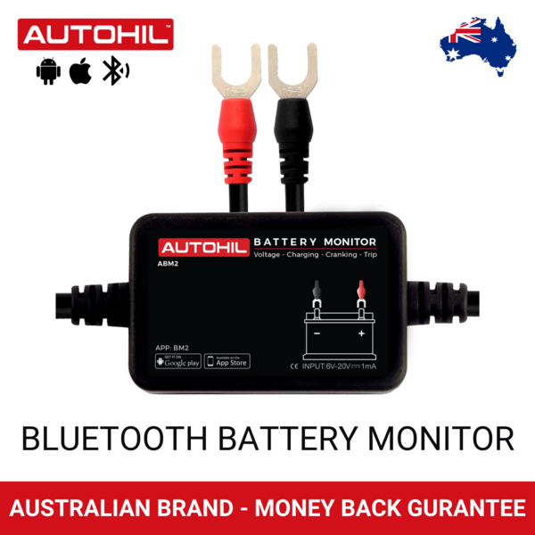 Autohil ABM2 12V Bluetooth Battery Voltmeter Monitor + Tester + Alarm