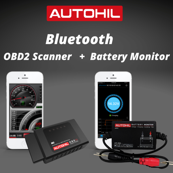 AUTOHIL DEAL - AX2 Bluetooth OBD2 Scanner with ABM2 Bluetooth Battery Monitor